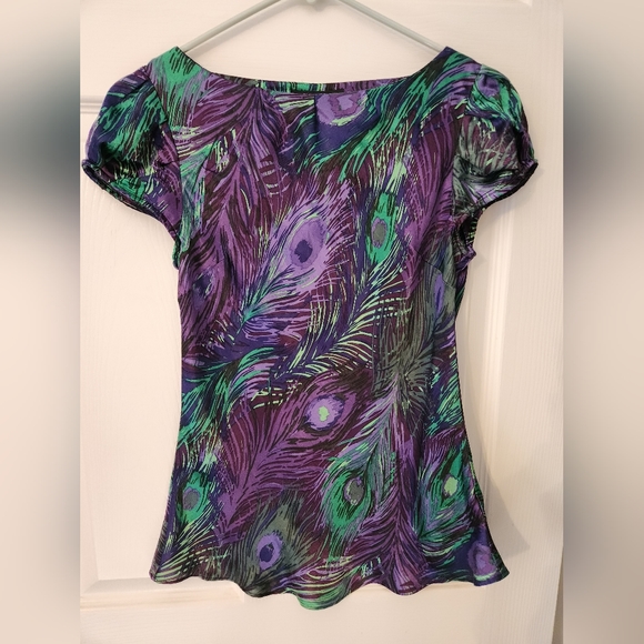 Banana Republic Tops - Banana Republic Women's Cap Sleeve Blouse Top Peacock Print Size XS